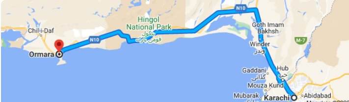 Karachi to Ormara distance